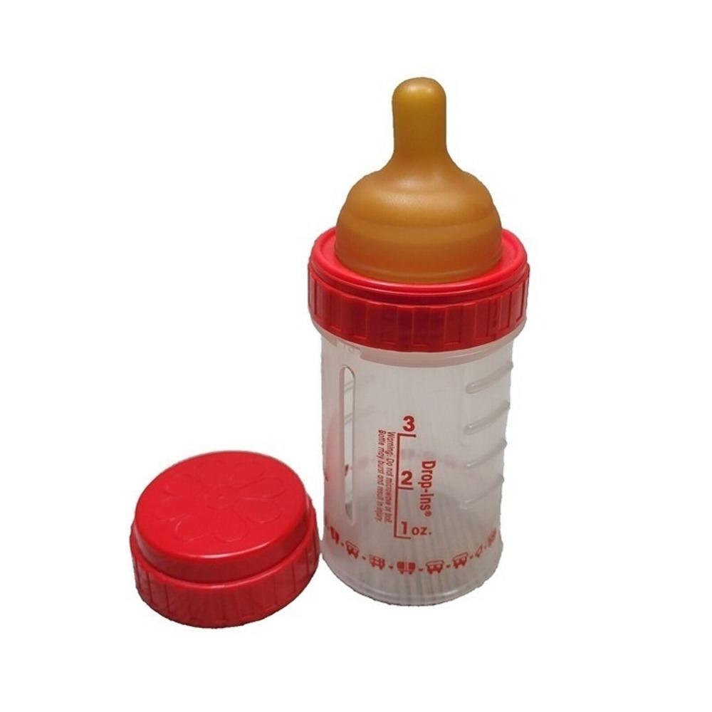 Playtex Round Top Slow Flow Nipple Nurser Drop In Baby Bottle 4‎ oz Red Vtg